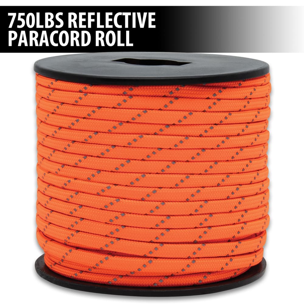 Full image of Orange 750LBS Reflective Paracord Roll. image number 0